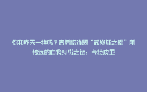 你和昨天一样吗?古希腊难题“忒修斯之船”所传达的自我身份之谜:卡拉皮亚