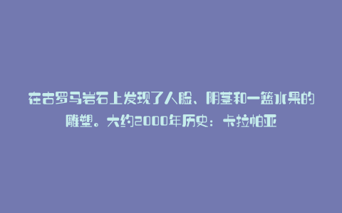 在古罗马岩石上发现了人脸、阴茎和一篮水果的雕塑。大约2000年历史:卡拉帕亚
