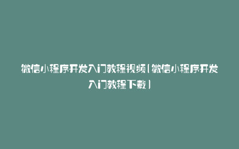 微信小程序开发入门教程视频(微信小程序开发入门教程下载)