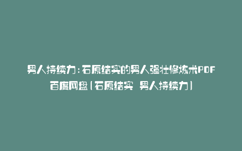 男人持续力:石原结实的男人强壮修炼术PDF百度网盘(石原结实 男人持续力)