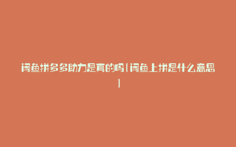 闲鱼拼多多助力是真的吗(闲鱼上拼是什么意思)