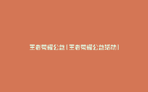 王者荣耀公益(王者荣耀公益活动)