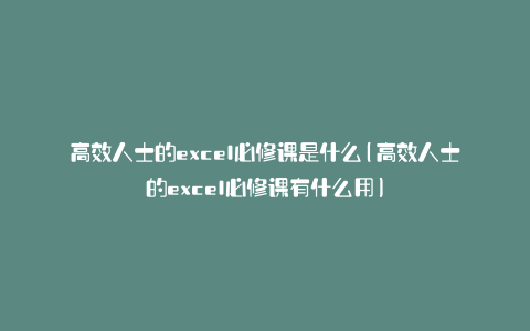 高效人士的excel必修课是什么(高效人士的excel必修课有什么用)