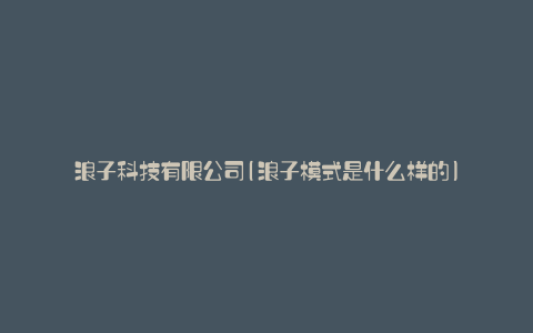 浪子科技有限公司(浪子模式是什么样的)