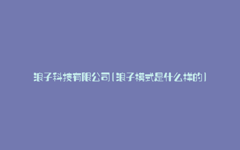 浪子科技有限公司(浪子模式是什么样的)