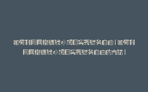 如何利用网络赚钱小项目实现财务自由(如何利用网络赚钱小项目实现财务自由的方法)