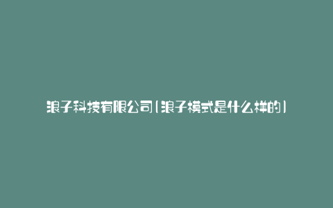 浪子科技有限公司(浪子模式是什么样的)