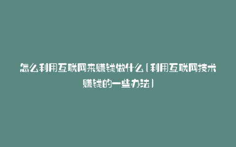 怎么利用互联网来赚钱做什么(利用互联网技术赚钱的一些办法)