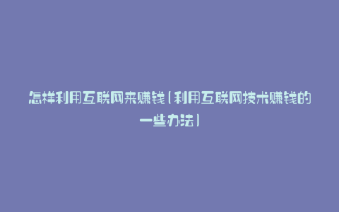 怎样利用互联网来赚钱(利用互联网技术赚钱的一些办法)