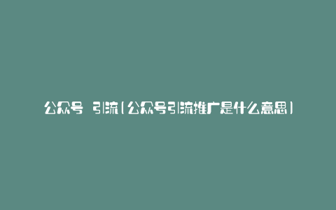 公众号 引流(公众号引流推广是什么意思)