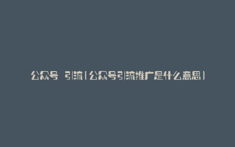 公众号 引流(公众号引流推广是什么意思)