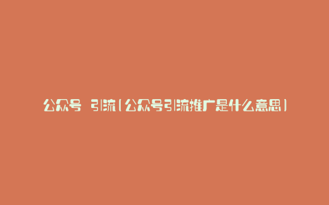 公众号 引流(公众号引流推广是什么意思)